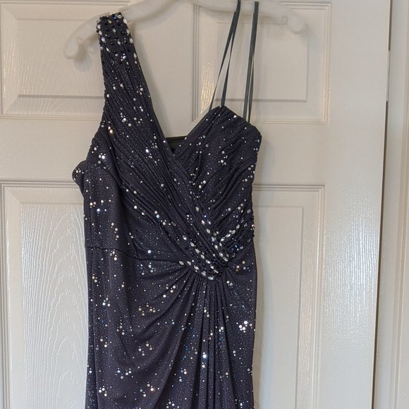 Cachet Gunmetal Floorlength Dress One Shoulder - Picture 9 of 9